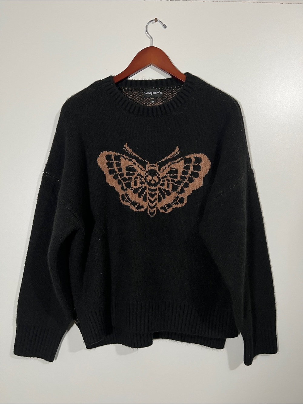Girrlscout Tomboy Butterfly Carter Knit Sweater Death Moth Size M/L Black Brown - Picture 2 of 7